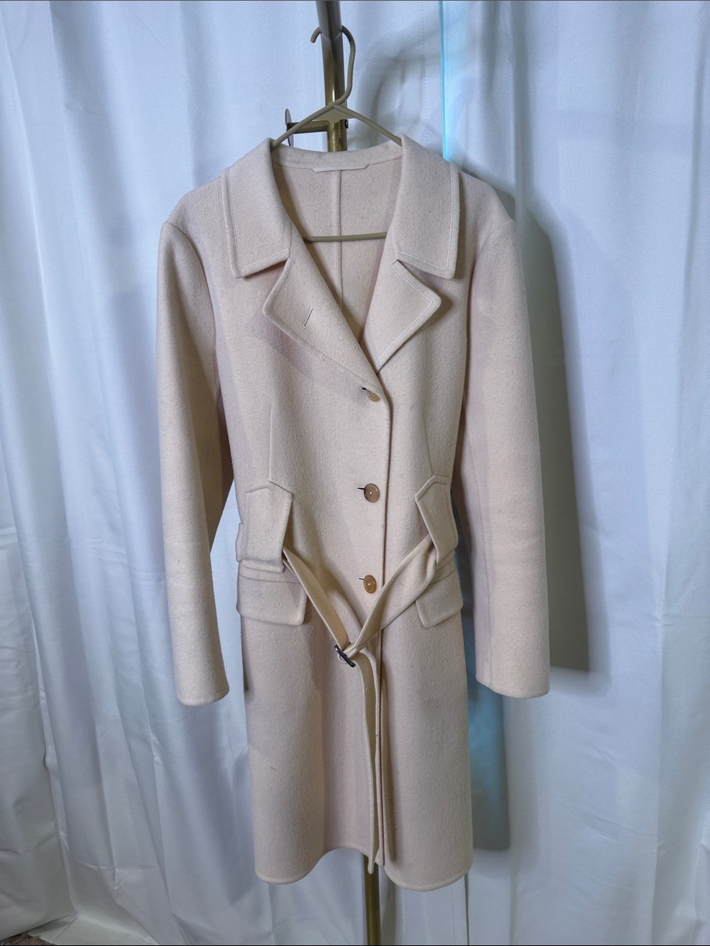 Jil Sander Cashmere Wool Ivory Wool Belted Trench Coat 36